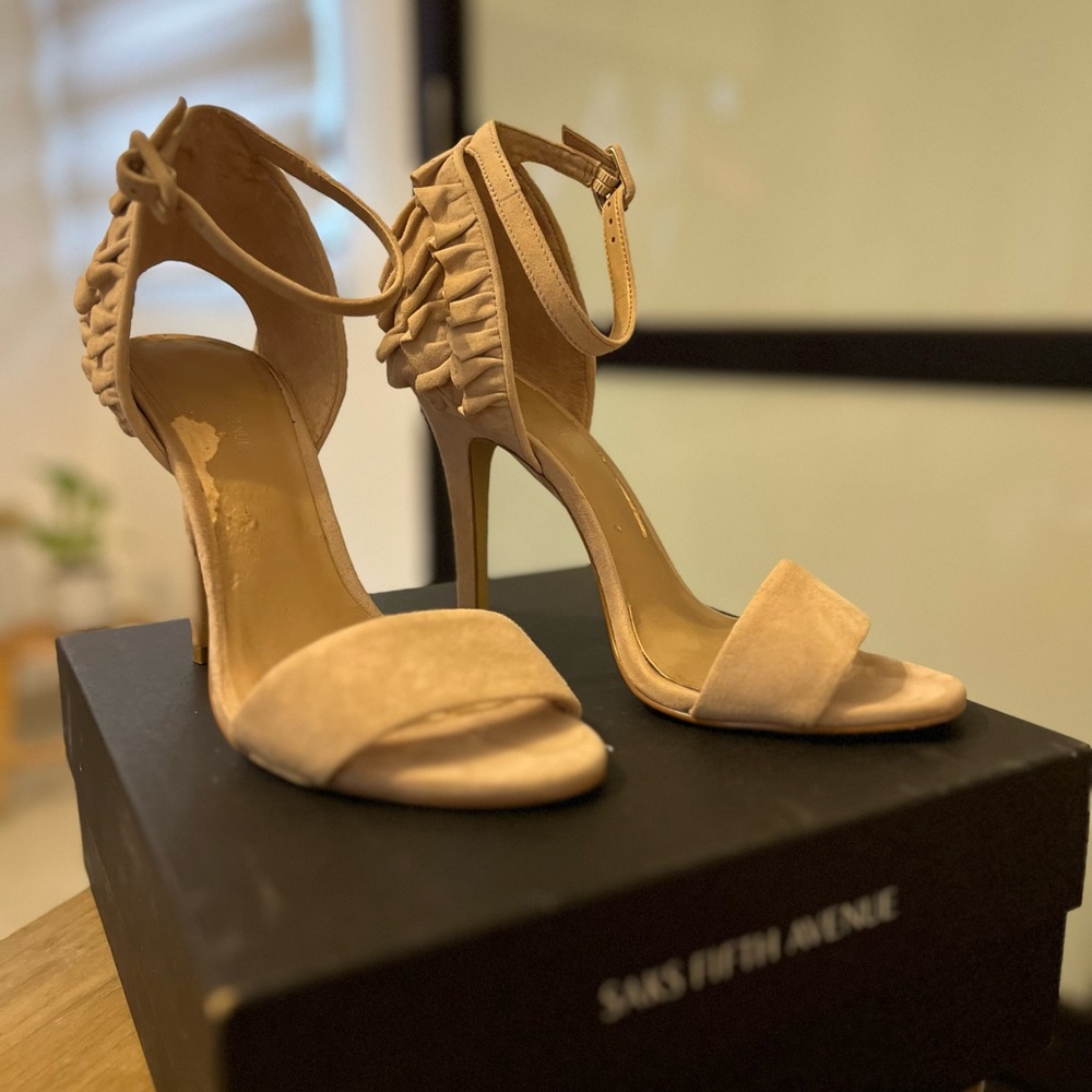 Saks 5th Ave. sandal heels, blush suede, 9M